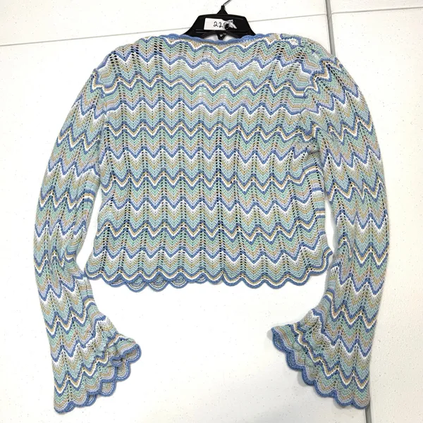 Derek Lam 10 Crosby Blue Knit crochet Top cardigan Medium - Image 5