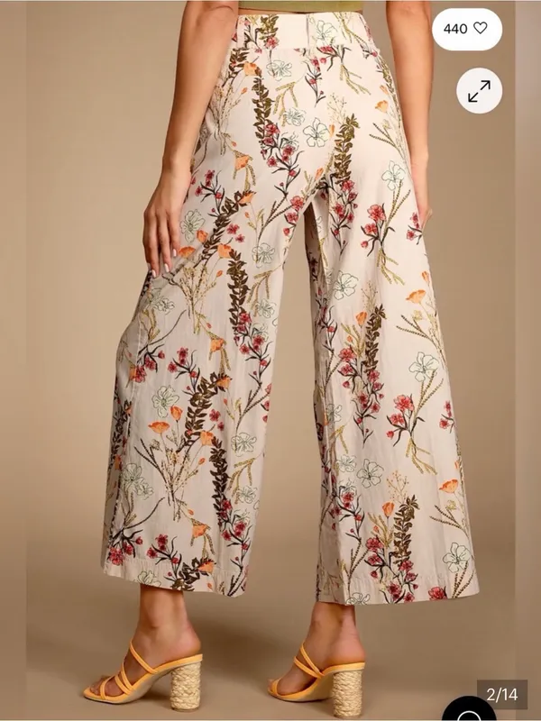 Free People Menorca taupe multi floral print wide-leg cropped pants 25 - Image 2