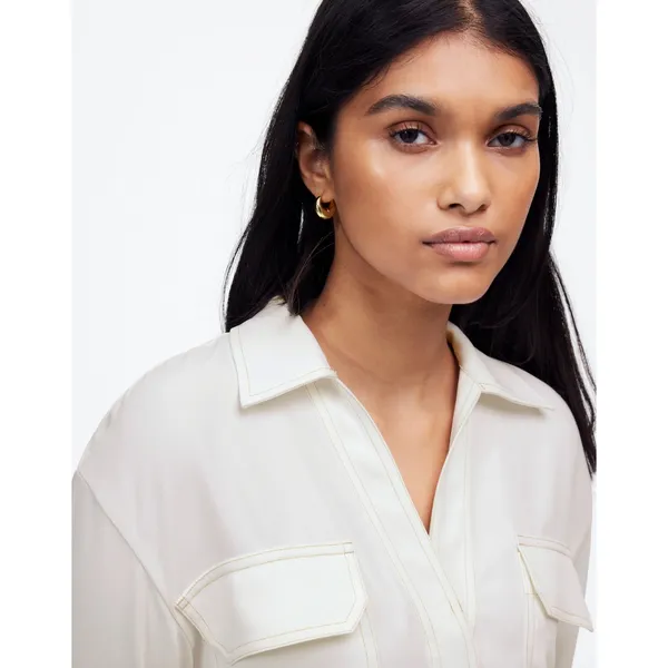 Madewell Contrast Stitch Popover Shirt Blouse Winter White Long Sleeve M NWT - Image 3