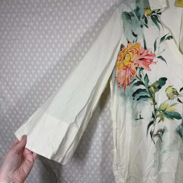 Anthropologie‎ Maeve Cream Floral Watercolor Linen Blend Tunic Top - Image 4