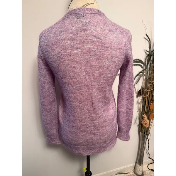 J. Crew Fuzzy kid Mohair Blend‎ Cardigan Lavender Pink Multi Color XXS - Image 4