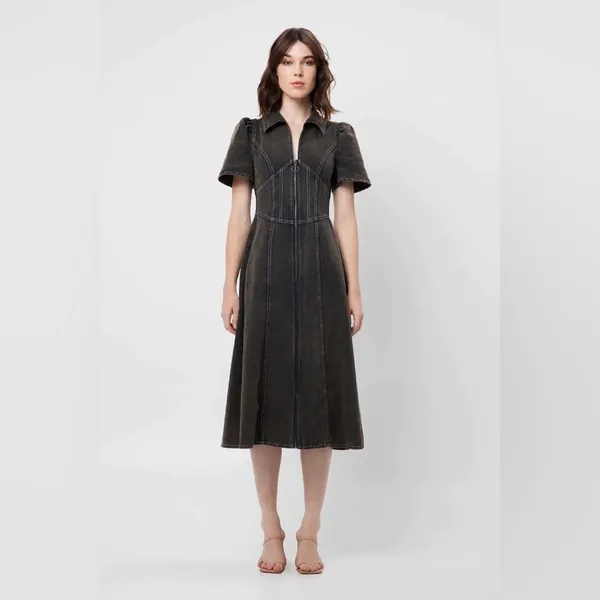 ELLIATT Matisse Denim Short Sleeve Midi Dress Black Size S NWT - Image 3