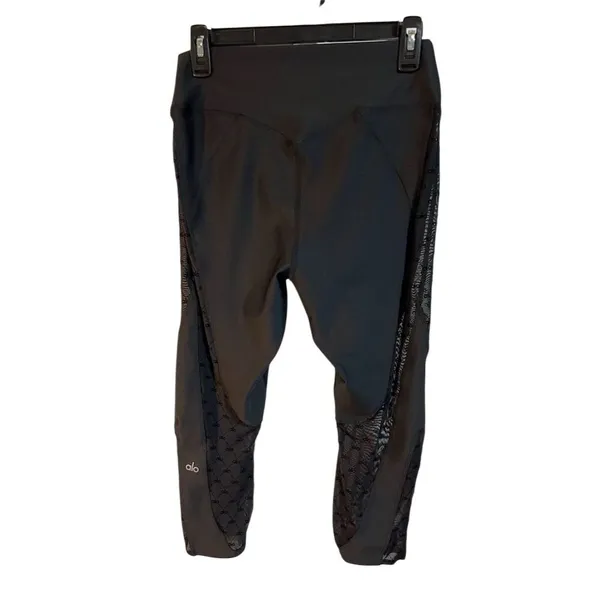 Alo Yoga Women's Airlift High Waist Capri Celeste Leggings Black Mesh Size L - Image 2