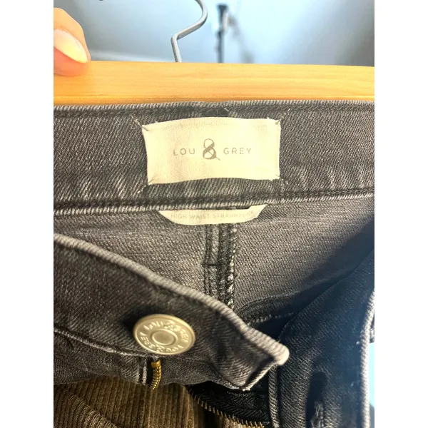 Lou & Grey Black Gray Wash High Waist Straight Cropped Undone Hem Jeans sz. 26 - Image 5