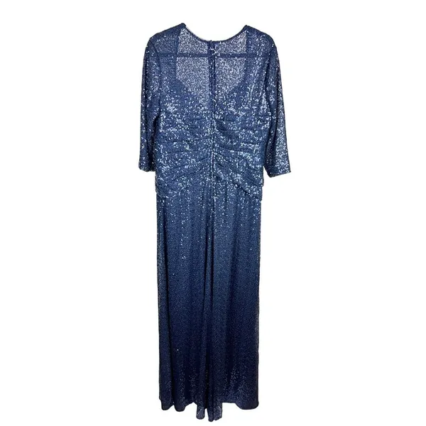 La Femme Navy Sequin Ruched V-Neck Evening Gown Dress Size 14 - Image 14
