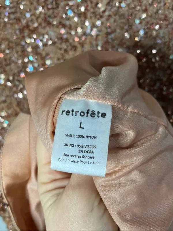 Retrofete Bronze Rose Gold Sequin Long Sleeve Nikki Mini Dress Evening Party - Image 9