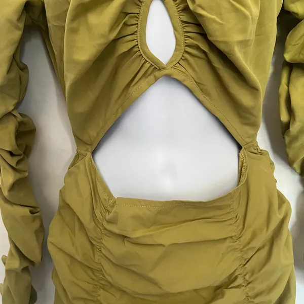 PrettyLittleThing Y2K CutOut Bodycon Dress Sz 4 Club Ruched Party Olive Indie - Image 7