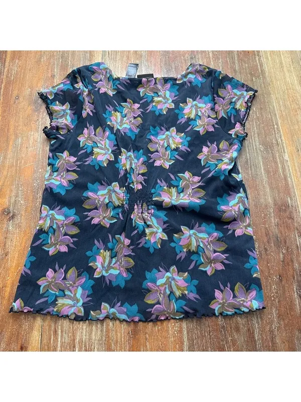 Axcess Liz Claiborne Y2K Floral Mesh Short Sleeve Tee Large - Image 10