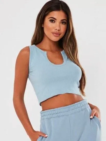 Blue Ribbed Notch Neck Tank - Image 2
