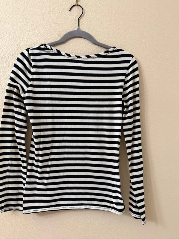 Alice Temperley for Target Striped Long Sleeve Top Black White Scoop Neck M - Image 2