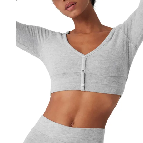 alo Alolux Cropped Me Time Cardigan *Athletic Heather Grey - Image 3