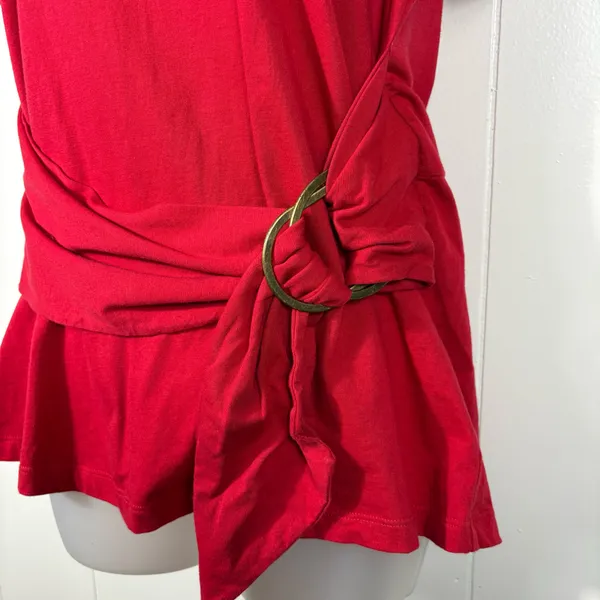 Anthropologie Maeve Dakota Red Short Sleeve Wrap Belted T-Shirt Large L Holiday - Image 2