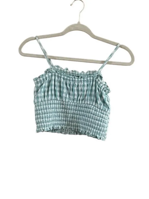 American Eagle Outfitters Mint Gingham Smocked Crop Top - Image 4