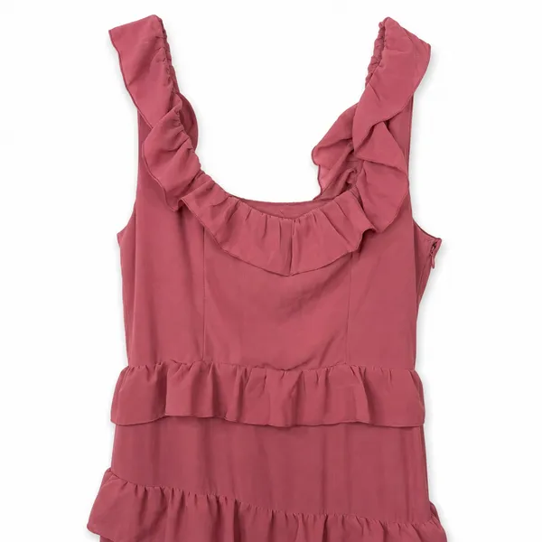 NEW Compelling Romantic Rusty Rose Ruffled Tiered Garden Party Maxi Dress Large - Image 6