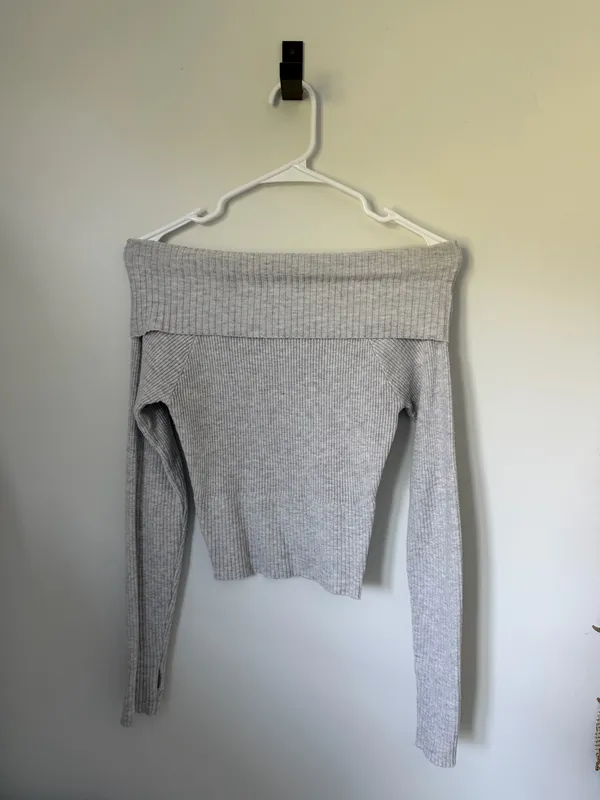 Princess Polly Grey Off-The-Shoulder Sweater - Image 2