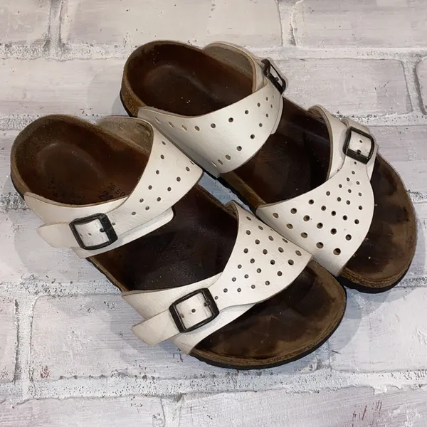 Birkenstock Birkis Freeport White Double Strap Perforated Sandals - Image 3