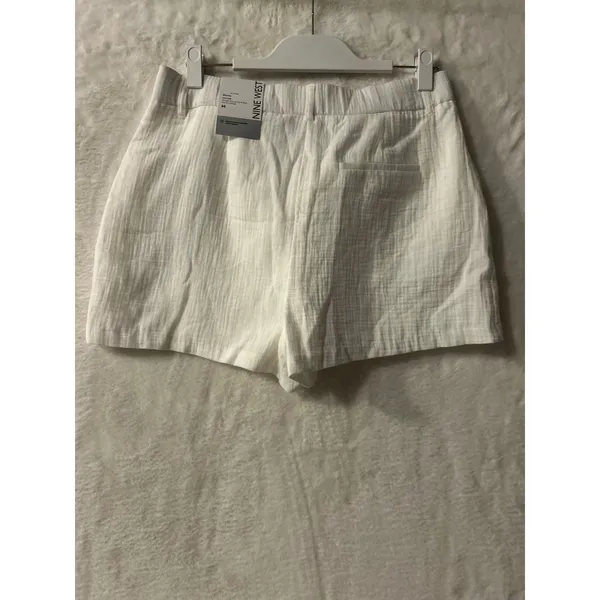 Nine‎ West Shorts Womens Medium M White High Rise Pleated Textured Cotton NWT - Image 5