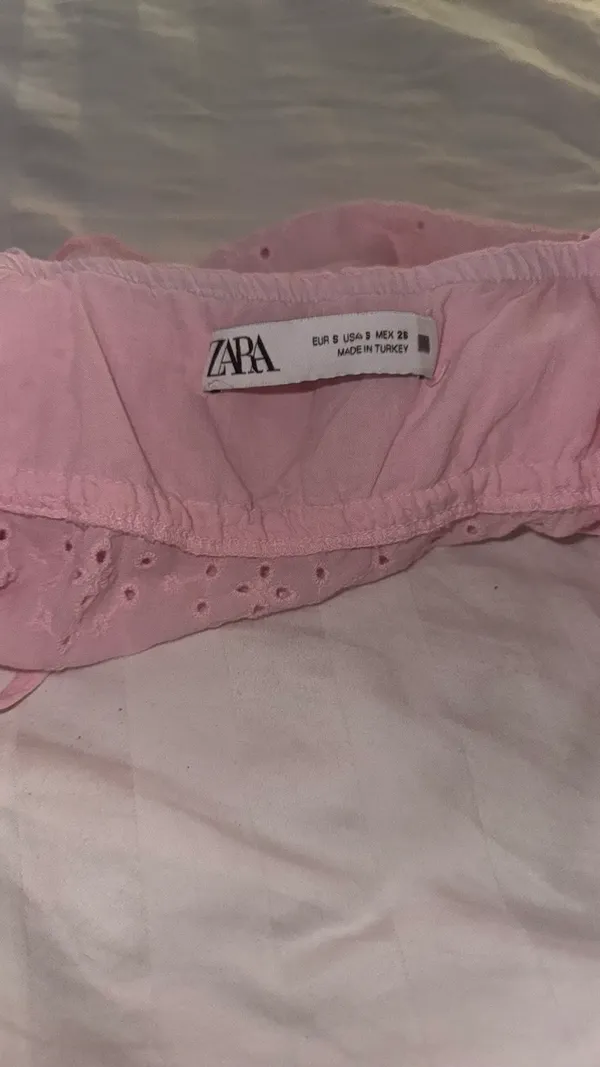 ZARA Pink Eyelet Ruffle Tie Front Crop Blouse Top small - Image 3