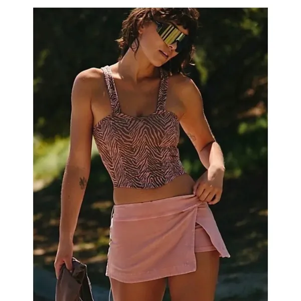 Free People Movement Crop Top Flutter Kick Tank Medium Pink Brown Zebra Top - Image 2