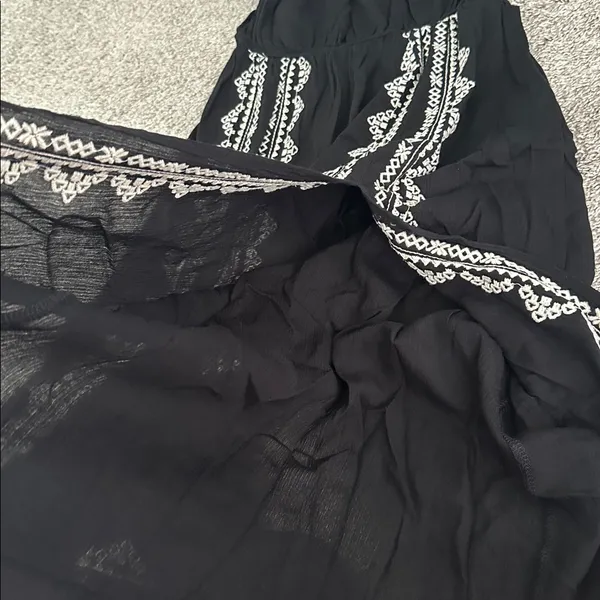 Lulus Black Jumpsuit with Off White Embroidery and Tassel - Image 11