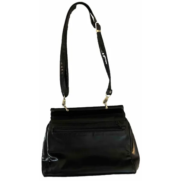 HATO HASI Black Leather Crossbody Bag 3 Compartment Gold Hardware Medium Purse - Image 5