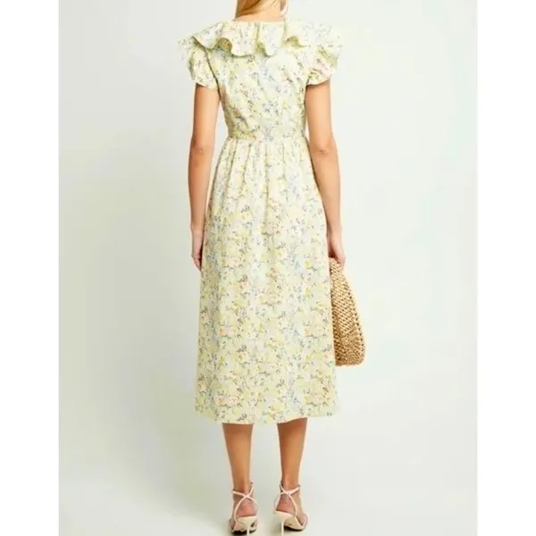 O.P.T. Kate Floral Ruffled Midi Dress One Pretty Time Pockets Ruffles‎ Small - Image 9