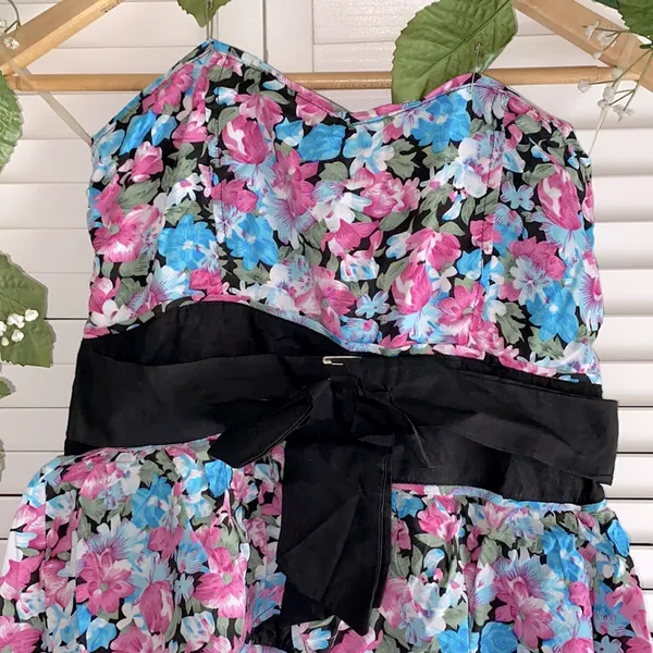 Strapless Floral Ruffle Mini Dress Pink Size M - Image 3