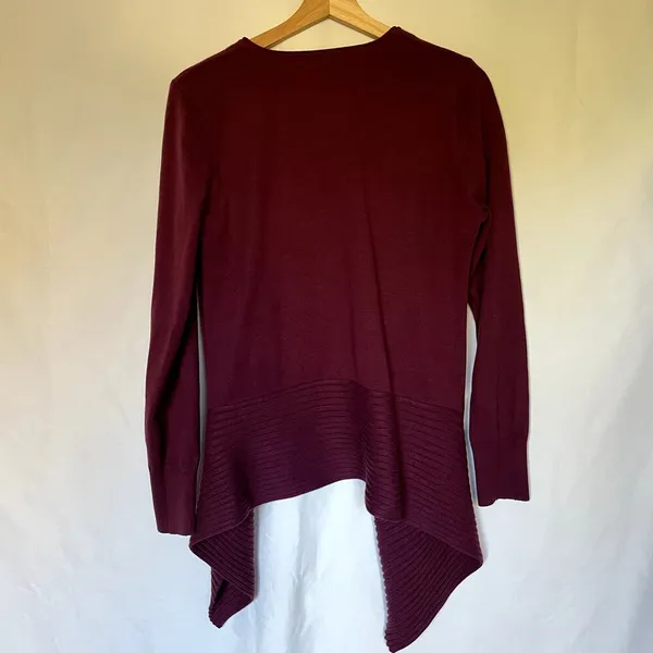Ann Taylor LOFT‎ burgundy purple asymetric cardigan knit women's size small - Image 7