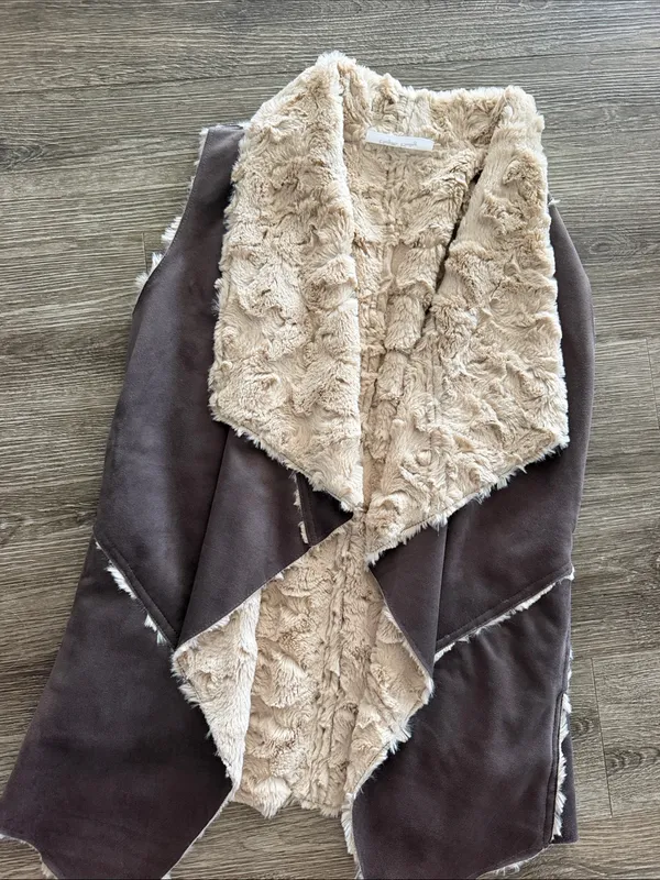 Anthropologie Brigitte Bailey faux suede fur shearling vest brown beige small NWOT - Image 2