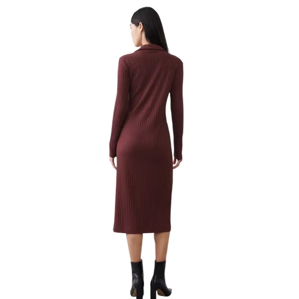 Banana Republic Wide-Ribbed Knit Midi Dress Vino Rosso Burgundy Long‎ Sleeve L - Image 5