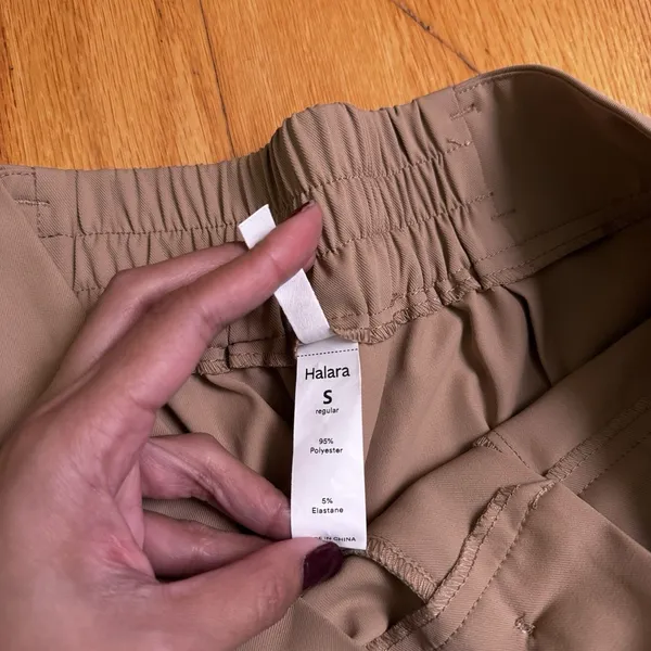 Halara Flex High Waisted Zipper Pocket Shirred Straight Work Pants Beige S NWT - Image 4