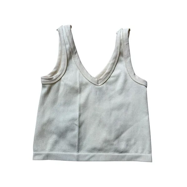 Faded Rose Yellow Vneck Ribbed Crop Tank Top Medium - Image 3