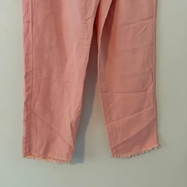 ZARA Linen Blend Smocked Waist Raw Hem Straight Leg Trousers Peach Womens Size M - Image 2