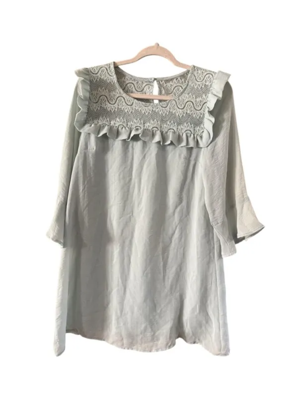 entro Light Sage Lace-Yoke Ruffle Mini Dress - Image 2
