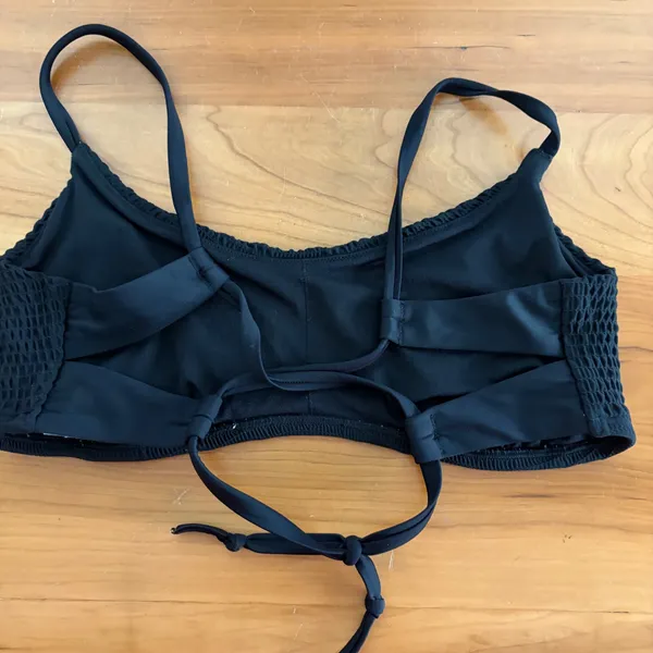 Hollister Swim Black Smocked Bandeau Bikini Top‎ Strappy Lace Up Back Large - Image 3