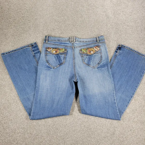 Vintage Faded Glory Jeans Womens 12 Light Wash Blue Floral Flap Pockets Wide Leg - Image 11