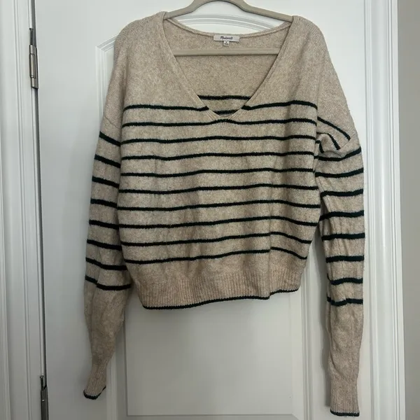 Madewell Stripe V-Neck Wedge Sweater - Image 2