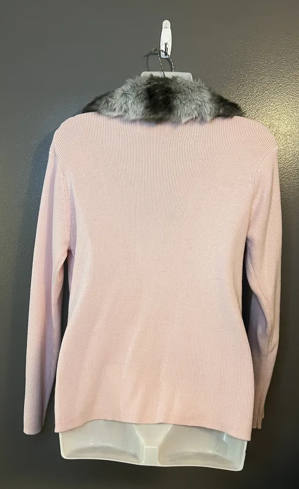 Kikit Sweater Womens Medium Faux Fur Collar Button Cardigan Removable Vintage St - Image 3