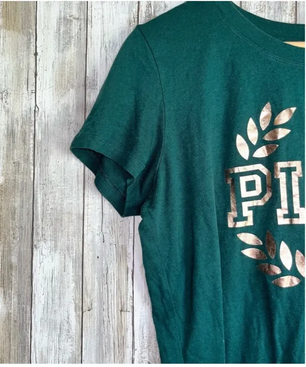 PINK Ivy Green & Gold Bling SS Tee •Medium - Image 4
