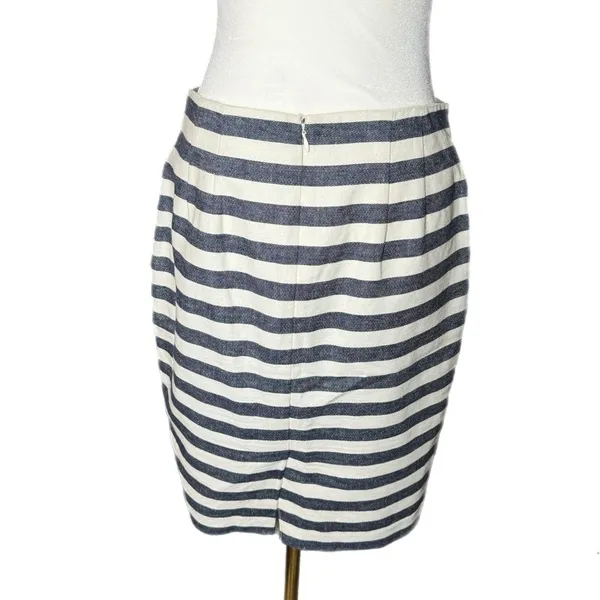 ANN TAYLOR Coastal Linen Blend Striped Pencil Skirt High Rise Navy White Size 4 - Image 5