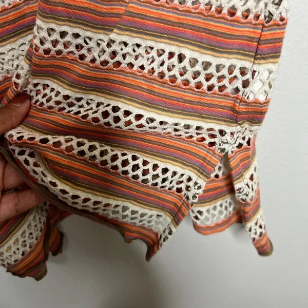 We The‎ Free Women's Striped Crochet V-Neck Top Festival Size S - Image 7