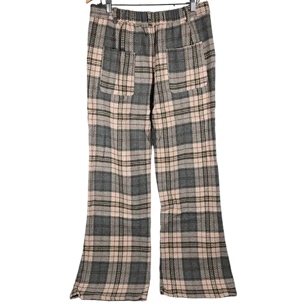 AREA STARS Plaid Wide Leg Pants Trousers Womens‎ Large Pink Grey Flannel Blend - Image 2