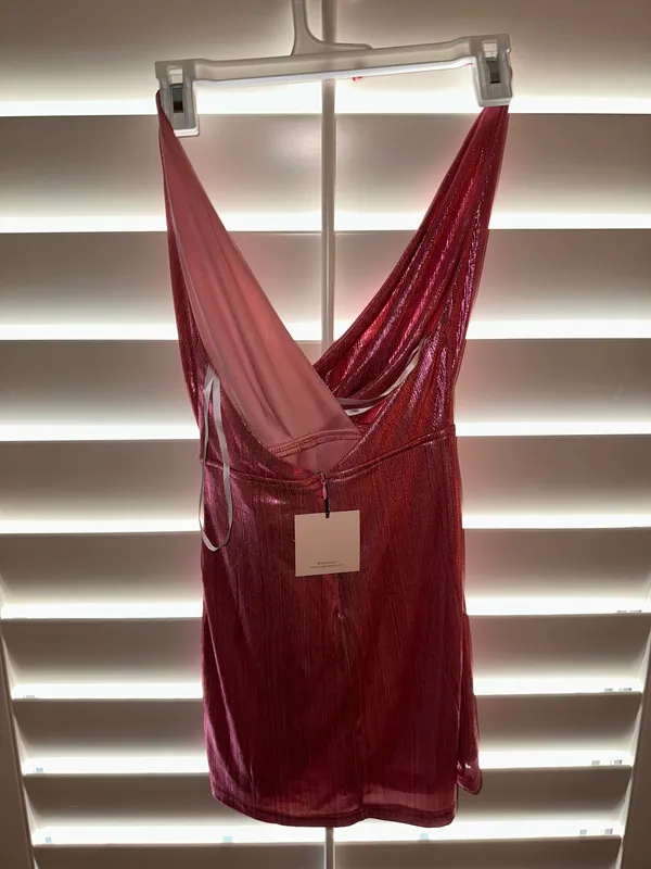Missie Wrap Front Dress in Pink Metallic - Image 4