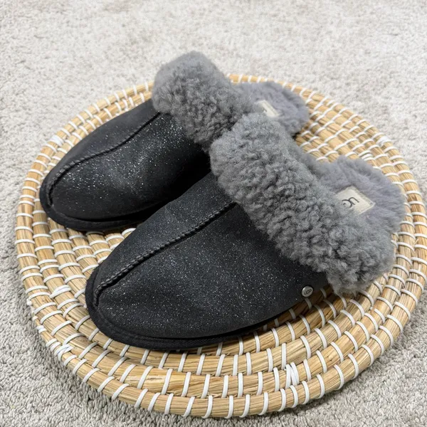 UGG Women’s Scuffette II Serein Slippers Slip-On Shearling Lined Black Sparkle 8 - Image 2