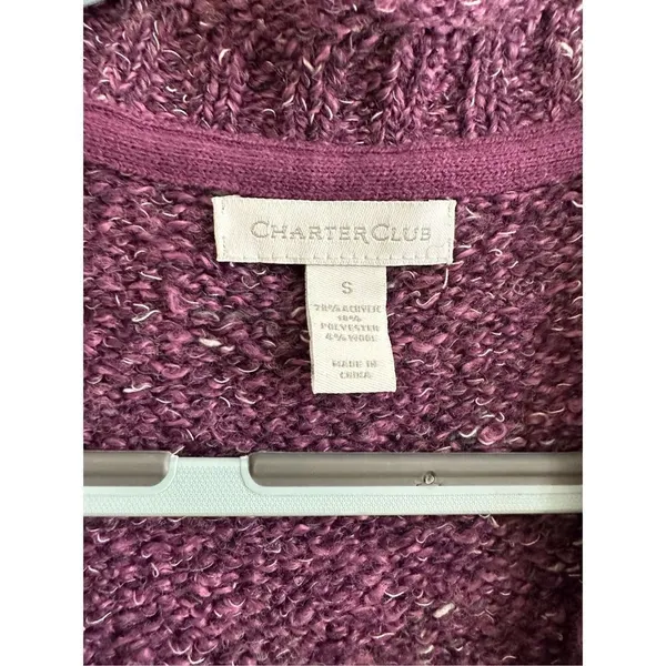 Charter Club Women's Purple Knit Long Sleeve Cardigan Sweater Stretch Size S - Image 5
