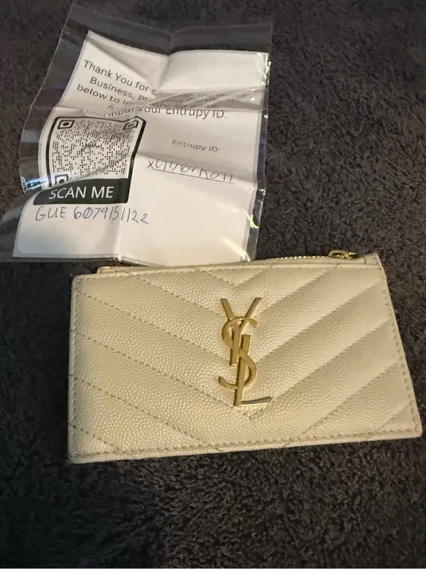 Ysl Cassandre Matelassé Fragments Card Case In Grain De Poudre Leather White Coa - Image 2