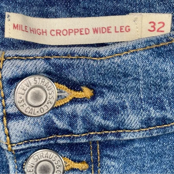 Levi's Mile High‎ Cropped Wide Leg Jeans 32 Button Fly High Rise Denim Blue - Image 3
