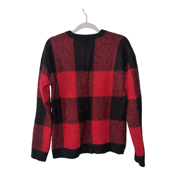 Lucky Brand Red/Black Buffalo Plaid Wool Blend Sweater, Small - Image 2