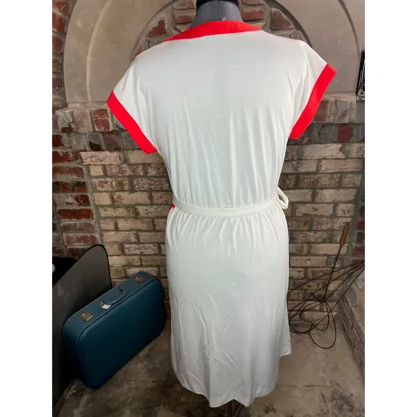 dress knit cap sleeve V neck red white nautical - Image 10
