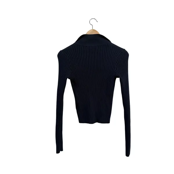 Brandy Melville Navy Blue Ribbed Knit Collared Button Down Cardigan Preppy OS - Image 2